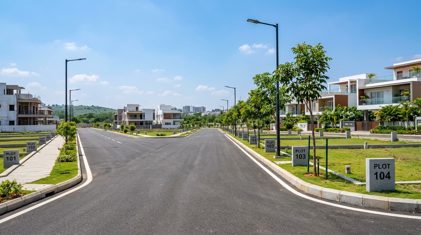 Planned residential plotted layout with paved avenues in Bangalore