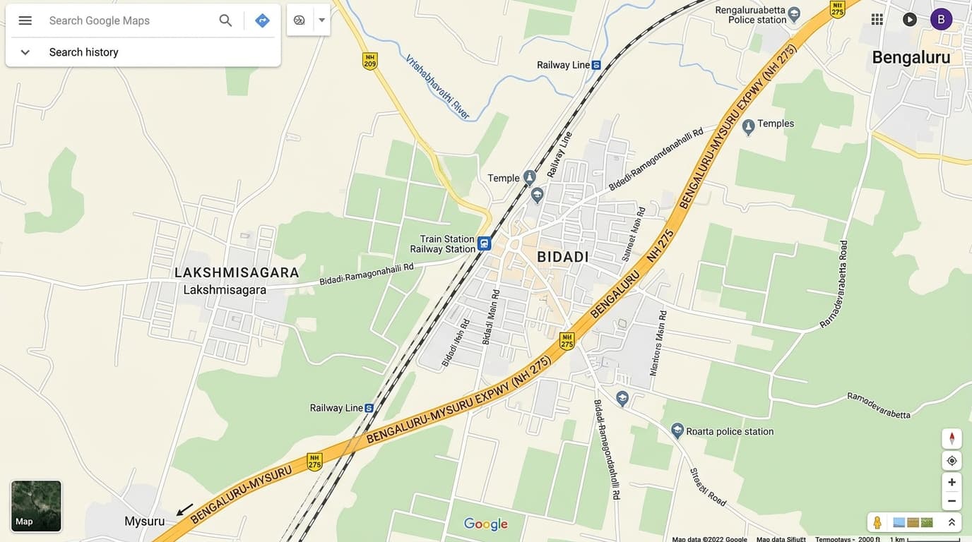Google Maps View of Lakshmisagara, Bidadi, Bengaluru
